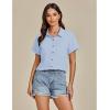 imageGRAPENT Linen Shirts for Women Trendy Button Down Shirts Short Sleeve Casual Collared Blouses Summer Tops with PocketIce Blue