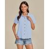 imageGRAPENT Linen Shirts for Women Trendy Button Down Shirts Short Sleeve Casual Collared Blouses Summer Tops with PocketIce Blue