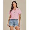 imageGRAPENT Linen Shirts for Women Trendy Button Down Shirts Short Sleeve Casual Collared Blouses Summer Tops with PocketPink