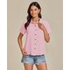 imageGRAPENT Linen Shirts for Women Trendy Button Down Shirts Short Sleeve Casual Collared Blouses Summer Tops with PocketPink