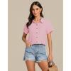 imageGRAPENT Linen Shirts for Women Trendy Button Down Shirts Short Sleeve Casual Collared Blouses Summer Tops with PocketPink