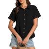 imageGRAPENT Linen Shirts for Women Trendy Button Down Shirts Short Sleeve Casual Collared Blouses Summer Tops with PocketBlack