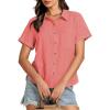 imageGRAPENT Linen Shirts for Women Trendy Button Down Shirts Short Sleeve Casual Collared Blouses Summer Tops with PocketCoral Red