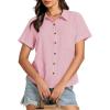 imageGRAPENT Linen Shirts for Women Trendy Button Down Shirts Short Sleeve Casual Collared Blouses Summer Tops with PocketPink