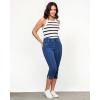 imageGRAPENT Capris Jeans for Women High Waisted Trendy Pull On Elastic Waist Split Hem Skinny Stretchy Denim Capri PantsDarkness Blue