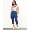 imageGRAPENT Capris Jeans for Women High Waisted Trendy Pull On Elastic Waist Split Hem Skinny Stretchy Denim Capri PantsDarkness Blue