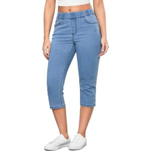 imageGRAPENT Capris Jeans for Women High Waisted Trendy Pull On Elastic Waist Split Hem Skinny Stretchy Denim Capri PantsBreezy Blue