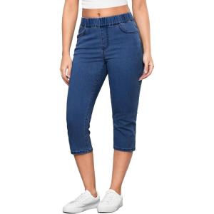 imageGRAPENT Capris Jeans for Women High Waisted Trendy Pull On Elastic Waist Split Hem Skinny Stretchy Denim Capri PantsDarkness Blue