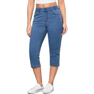imageGRAPENT Capris Jeans for Women High Waisted Trendy Pull On Elastic Waist Split Hem Skinny Stretchy Denim Capri PantsMedium Blue