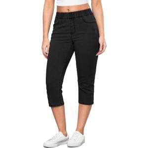 imageGRAPENT Capris Jeans for Women High Waisted Trendy Pull On Elastic Waist Split Hem Skinny Stretchy Denim Capri PantsWashed Black