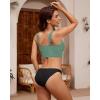 imageGRAPENT Bikini Tops for Women Cropped Tankini Tops Beach V Bar Padded Ruched Adjustable Strap Swimsuit Swim Top OnlyArmy Green