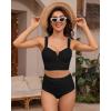 imageGRAPENT Bikini Tops for Women Cropped Tankini Tops Beach V Bar Padded Ruched Adjustable Strap Swimsuit Swim Top OnlyBlack