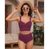 imageGRAPENT Bikini Tops for Women Cropped Tankini Tops Beach V Bar Padded Ruched Adjustable Strap Swimsuit Swim Top OnlyPlum