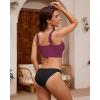 imageGRAPENT Bikini Tops for Women Cropped Tankini Tops Beach V Bar Padded Ruched Adjustable Strap Swimsuit Swim Top OnlyPlum