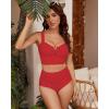 imageGRAPENT Bikini Tops for Women Cropped Tankini Tops Beach V Bar Padded Ruched Adjustable Strap Swimsuit Swim Top OnlyRed