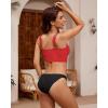 imageGRAPENT Bikini Tops for Women Cropped Tankini Tops Beach V Bar Padded Ruched Adjustable Strap Swimsuit Swim Top OnlyRed