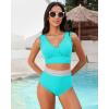 imageGRAPENT Bikini Tops for Women Scalloped Bathing Suit Beach Padded Adjustable Cropped Tankini Swimwear Swim Top OnlyAqua Blue
