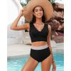 imageGRAPENT Bikini Tops for Women Scalloped Bathing Suit Beach Padded Adjustable Cropped Tankini Swimwear Swim Top OnlyBlack