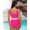imageGRAPENT Bikini Tops for Women Scalloped Bathing Suit Beach Padded Adjustable Cropped Tankini Swimwear Swim Top OnlyNeon Pink