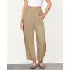 imageGRAPENT Linen Pants Women Wide Leg High Waisted Cropped Barrel Pull On Smocked Elastic Waist Summer Pants with PocketsAlmond