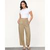 imageGRAPENT Linen Pants Women Wide Leg High Waisted Cropped Barrel Pull On Smocked Elastic Waist Summer Pants with PocketsAlmond