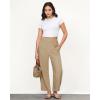 imageGRAPENT Linen Pants Women Wide Leg High Waisted Cropped Barrel Pull On Smocked Elastic Waist Summer Pants with PocketsAlmond