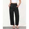 imageGRAPENT Linen Pants Women Wide Leg High Waisted Cropped Barrel Pull On Smocked Elastic Waist Summer Pants with PocketsBlack