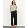 imageGRAPENT Linen Pants Women Wide Leg High Waisted Cropped Barrel Pull On Smocked Elastic Waist Summer Pants with PocketsBlack