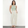 imageGRAPENT Linen Pants Women Wide Leg High Waisted Cropped Barrel Pull On Smocked Elastic Waist Summer Pants with PocketsCream White