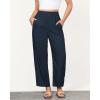 imageGRAPENT Linen Pants Women Wide Leg High Waisted Cropped Barrel Pull On Smocked Elastic Waist Summer Pants with PocketsDark Blue