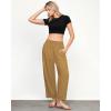 imageGRAPENT Linen Pants Women Wide Leg High Waisted Cropped Barrel Pull On Smocked Elastic Waist Summer Pants with PocketsGolden Brown