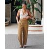 imageGRAPENT Linen Pants Women Wide Leg High Waisted Cropped Barrel Pull On Smocked Elastic Waist Summer Pants with PocketsGolden Brown