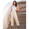 imageGRAPENT Linen Pants Women Wide Leg High Waisted Cropped Barrel Pull On Smocked Elastic Waist Summer Pants with PocketsLight Beige
