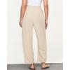 imageGRAPENT Linen Pants Women Wide Leg High Waisted Cropped Barrel Pull On Smocked Elastic Waist Summer Pants with PocketsLight Beige