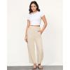 imageGRAPENT Linen Pants Women Wide Leg High Waisted Cropped Barrel Pull On Smocked Elastic Waist Summer Pants with PocketsLight Beige