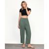 imageGRAPENT Linen Pants Women Wide Leg High Waisted Cropped Barrel Pull On Smocked Elastic Waist Summer Pants with PocketsOlive Green