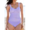 imageGRAPENT Tankini Tops for Women Twist Knot Ruched Swimsuits Beach Padded Adjustable Straps Modest Swimwear Swim Tops OnlyLavender