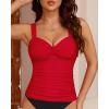 imageGRAPENT Tankini Tops for Women Twist Knot Ruched Swimsuits Beach Padded Adjustable Straps Modest Swimwear Swim Tops OnlyRed