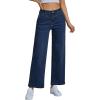 imageGRAPENT Wide Leg Jeans for Women Trendy Cropped High Waisted Front Yoke Casual Stretchy Denim Trousers Ankle Pants JeansDarkness Blue