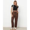 imageGRAPENT Wide Leg Pants Woman Cargo High Waisted Cotton Pull On Elastic Waist Drawstring Baggy Cinch Hem Joggers PantsBrown