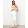 imageGRAPENT Wide Leg Pants Woman Cargo High Waisted Cotton Pull On Elastic Waist Drawstring Baggy Cinch Hem Joggers PantsCream White
