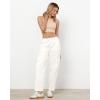 imageGRAPENT Wide Leg Pants Woman Cargo High Waisted Cotton Pull On Elastic Waist Drawstring Baggy Cinch Hem Joggers PantsCream White
