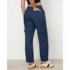 imageGRAPENT Wide Leg Pants Woman Cargo High Waisted Cotton Pull On Elastic Waist Drawstring Baggy Cinch Hem Joggers PantsDark Blue