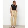 imageGRAPENT Wide Leg Pants Woman Cargo High Waisted Cotton Pull On Elastic Waist Drawstring Baggy Cinch Hem Joggers PantsLight Khaki