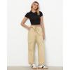 imageGRAPENT Wide Leg Pants Woman Cargo High Waisted Cotton Pull On Elastic Waist Drawstring Baggy Cinch Hem Joggers PantsLight Khaki