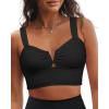 imageGRAPENT Bikini Tops for Women Cropped Tankini Tops Beach V Bar Padded Ruched Adjustable Strap Swimsuit Swim Top OnlyBlack