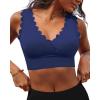 imageGRAPENT Bikini Tops for Women Scalloped Bathing Suit Beach Padded Adjustable Cropped Tankini Swimwear Swim Top OnlyNavy Blue