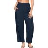 imageGRAPENT Linen Pants Women Wide Leg High Waisted Cropped Barrel Pull On Smocked Elastic Waist Summer Pants with PocketsDark Blue