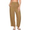 imageGRAPENT Linen Pants Women Wide Leg High Waisted Cropped Barrel Pull On Smocked Elastic Waist Summer Pants with PocketsGolden Brown