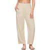 imageGRAPENT Linen Pants Women Wide Leg High Waisted Cropped Barrel Pull On Smocked Elastic Waist Summer Pants with PocketsLight Beige